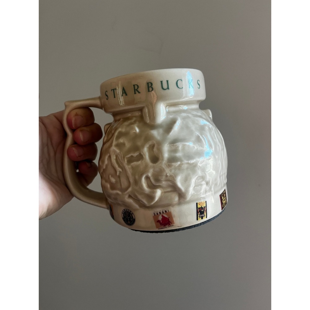 Starbucks Vintage 90s 3D Globe Coffee Mug Ceramic Commuter with Lid Travel World